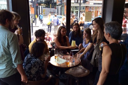 Students in the Ten Bells Pub just before the NBA private view