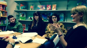 Students meeting Emma Layfield at Hodder